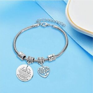Silver Charm Bracelet with Heart and Inscription Stainless Steel